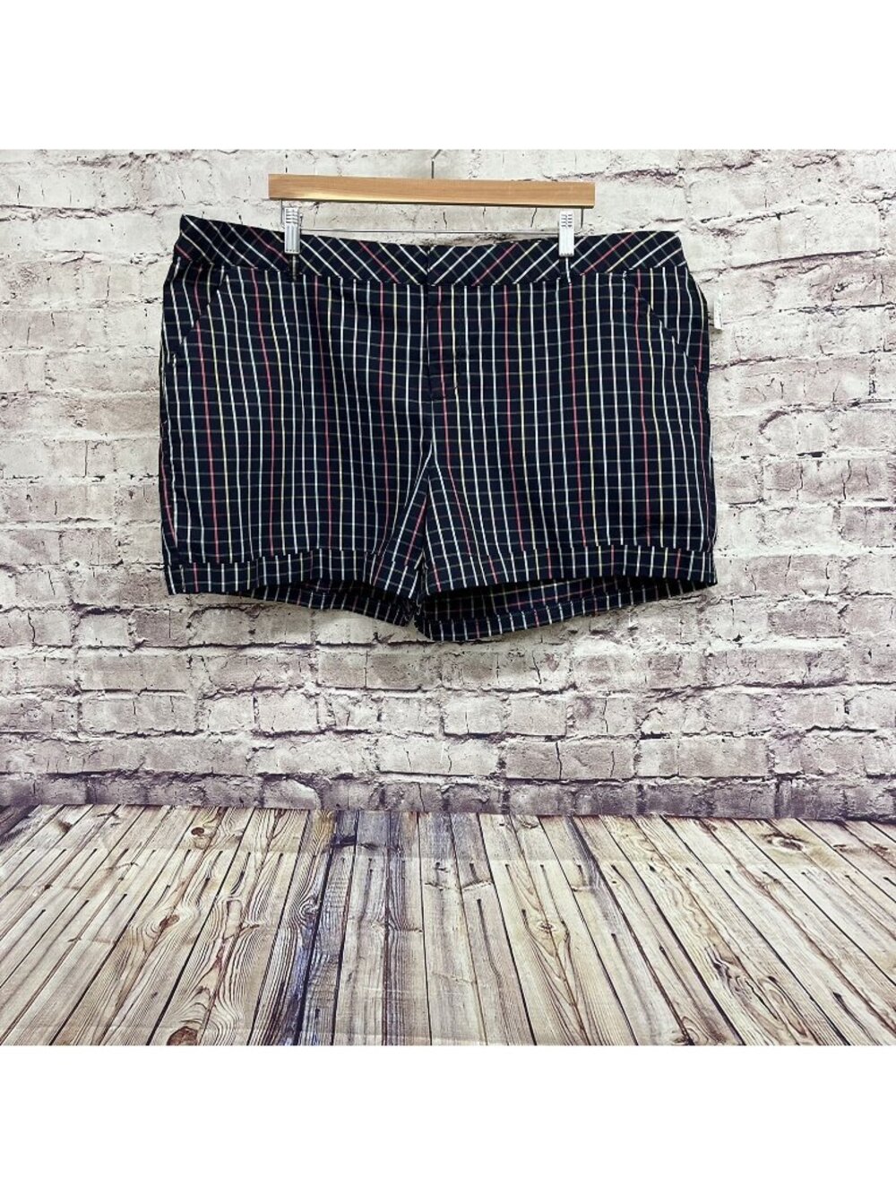 Maurices Navy Plaid Cuffed Chino Shorts